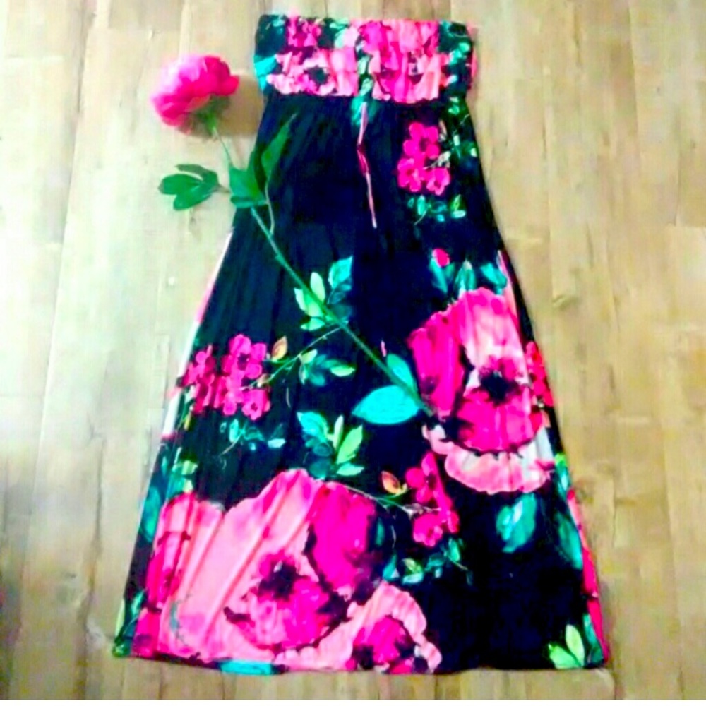 Style & Co Convertible Spaghetti Strapless Valentine Flower Maxi Dress